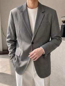 DAZY Spring/Autumn Gray Plaid Fabric Commuter Korean Style Loose Fit Men's Blazer - Grey - View 7