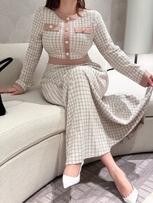 Vibekara Plus Size Women's Casual Elegant French Style Knit Long Sleeve Dress, Autumn Fall - Multicolor - View 1