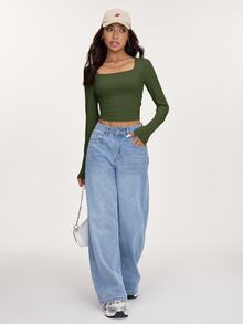 SHEIN BASICS 3件組純色針織長袖修身挖領短版女款T恤上衣，黑色、灰色、白色，秋季基礎款，適合日間辦公與日常休閒 - 彩色 - 查看 6