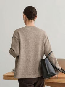 Dazy-Less Autumn/Winter Coffee Brown Round Neck Button Cable Knit Long Sleeve Slim Fit Ribbed Cardigan For Women - Coffee Brown - View 2