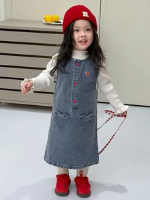 Dazy Kids Infant/Toddler (Girl) Casual Round Neck Sleeveless Korean Style Washed Denim Dress - Blue - View 5
