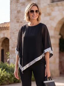 Hansera Contrast Color Casual Daily Wear Top For Middle-Aged And Elderly Women - Black - View 3