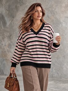Ceyna Women's Pullover Sweater, New Autumn/Winter Knit Striped Color Block - Multicolor - View 6