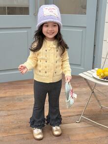 DAZY Baby Girl Ruffle Hem Flared Comfortable Solid Color Bottoms - Grey - View 2