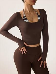 Dewbera Dewbera Women's Striped Patchwork Halter Neck Long Sleeve Sports T-Shirt - Multicolor - View 4