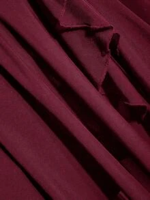 SHEIN ICON 大尺碼復古性感休閒 Y2K 都市現代時尚 個性優雅通勤派對夜間 荷葉邊緞帶喇叭袖黑色網紗洋裝 秋季 - 酒紅色 - 查看 9