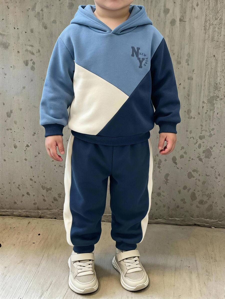 Cozy Pixies Young Boy Casual Comfortable Kids Daily Versatile Patchwork Colorblock Hoodie & Long Pants Set - Multicolor - View 1