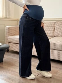 DAZY Maternity Adjustable Waistband Loose Fit Denim Jeans With Pockets - Blue - View 6