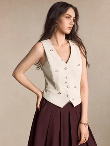 BizChic Women's Embroidered Button Thin Blazer Vest - White - View 6