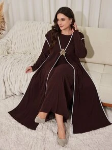 Lacomfia 2PCS Plus Size Co-Ords - Coffee Brown - View 7