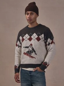 Musero Oversized Drop Shoulder Intarsia KnIt Brushed Sweater Autum Winter Christmas Essentials - Multicolor - View 1