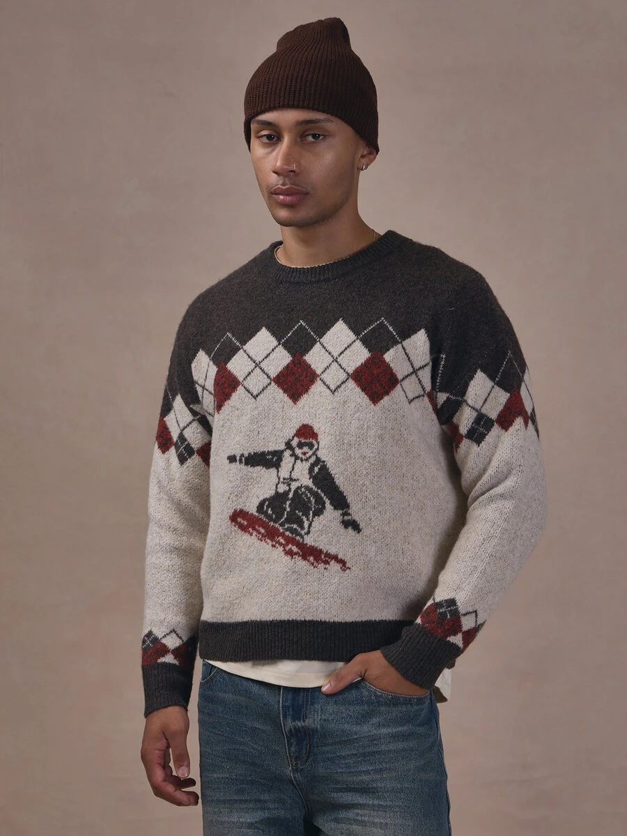 Musero Oversized Drop Shoulder Intarsia KnIt Brushed Sweater Autum Winter Christmas Essentials - Multicolor - View 1