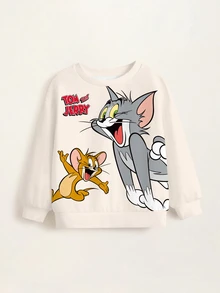 TOM & JERRY X SHEIN 小男孩字母卡通印花休閒日常長袖衛衣 - 白色 - 查看 6