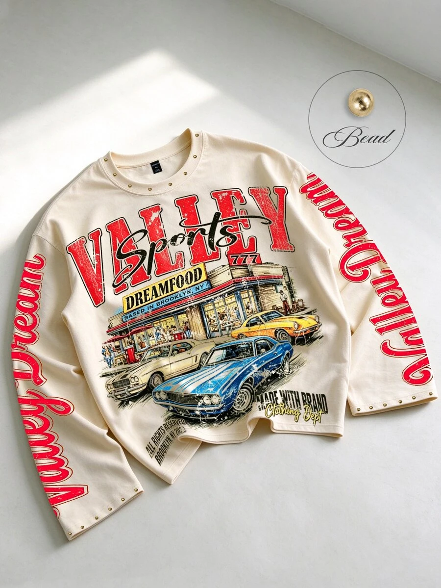 ROMWE MEN Men's Letter Print Casual Daily Long Sleeve T-Shirt for Sale ...