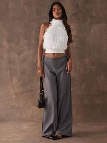 SHEIN Unity White Knitted Frill Halterneck Top Style Outfits Evening Fall Autumn Winter Coolgirl - White - View 5
