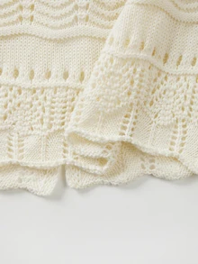 SHEIN Franclia New Solid Color Hollow Crochet Sun Protection Cardigan Women Versatile Outerwear Knit Cardigan - Apricot - View 7