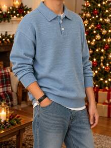 Manfinity Hypemode Men's Solid Color Casual Versatile Daily Wear Long Sleeve Sweater - Baby Blue - View 5