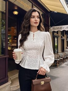 Vintamour Women's Pleated Casual Versatile Daily Wear Top - White - View 1