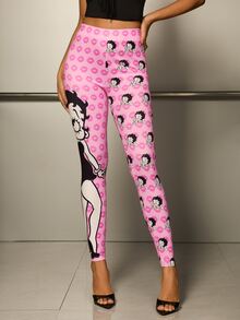Betty Boop x SHEIN Women's Betty Boop Cartoon Lip Print Leggings - Pink - View 6