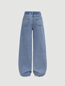 SHEIN Girlism 青少年女孩 Y2K 90年代可愛粉色愛心毛巾刺繡舒適藍色丹寧寬鬆牛仔褲，休閒百搭秋冬日常穿著與街頭穿搭，適合聖誕節，冬季牛仔褲，牛仔褲，冬季 - 紫色 - 查看 3