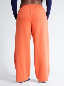 MUSERA Plus Size Orange Mid Rise Baggy Straight Leg Jogger Sweatpants Fall Autumn Winter Women Outfit Day Outfit Casual - Orange - View 4