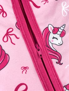 SHEIN 女嬰獨角獸印花長袖連身衣 - 粉色 - 查看 3