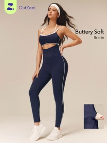 OutZeal Women Sports Jumpsuit Casual Yoga Pilates Bra-In Built-In Pads Cut-Out Design One Piece Outfit - Navy Blue - View 1