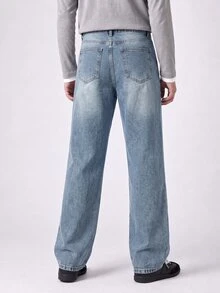 QuarKem Men's Light Wash Blue Denim Jeans Slim Straight Leg Pants - Light Wash - View 4