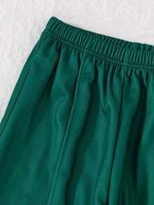 SHEIN 青少年女孩長袖抓絨秋季套裝 2件組 入學季酒紅色紐約字母圖案立領衛衣與長褲套裝 - 綠色 - 查看 5