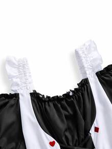 ROMWE Anime Váy mini nữ cosplay Alice Halloween hở vai, dây áo mảnh, phối màu caro - màu đen - Xem 12