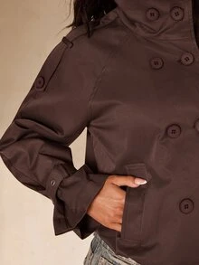 Glamine Double Breasted Raglan Sleeve Trench Coat - Brown - View 7
