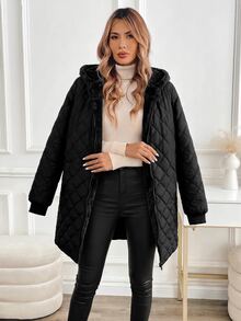 SHEIN Clasi 女款冬季保暖內裡連帽夾克 露營度假黑色休閒款 - 黑色 - 查看 4
