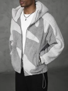 Manfinity Roughcore 2026 New Men's New Year Christmas Halloween Holiday Gift Fashion Design Minimalist Elegant Versatile Loose Long Sleeve Premium Zip-Up Multi-Color Fleece Hooded Jacket - Multicolor - View 3