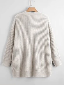 SHEIN LUNE 大尺碼雙口袋休閒設計針織開襟衫，女款秋冬冬季衣物 - 灰色 - 查看 2