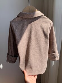 SHEIN 男嬰女嬰休閒學院風格紋羊毛雙排扣大衣，秋冬款 - 彩色 - 查看 2