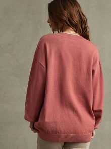 WESTFADE Oversized Long Sleeve Floral Knit Sweater, Fall, Autumn Clothes, Winter Outfit, Cowgirl, Western, Country Concert, Boho, Cute, Festival, Thanksgiving - Red - View 4