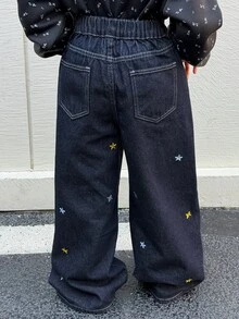 Dazy Kids Tween Girl Straight Leg Embroidered Five-Pointed Star Casual Denim Jeans, Autumn/Winter - Navy Blue - View 2