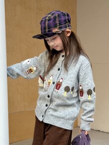Dazy Kids Tween Girl) Casual Loose Long Sleeve Thick Autumn/Winter Cardigan - Light Grey - View 1