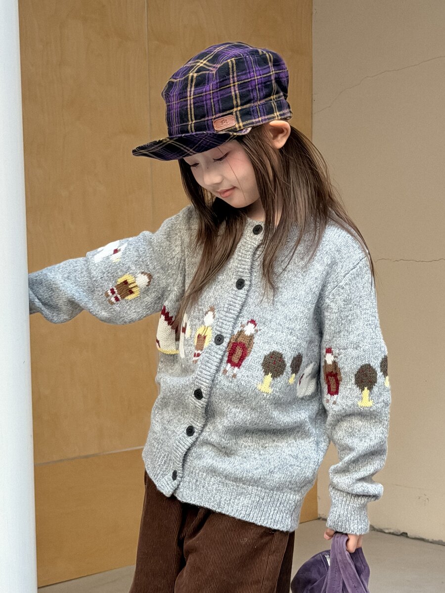 Dazy Kids Tween Girl) Casual Loose Long Sleeve Thick Autumn/Winter Cardigan - Light Grey - View 1