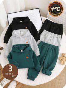 SHEIN 3pcs -Pack Hooded Sweatshirts For Baby Boys – Warm, Comfortable, And Suitable For Autumn And Winter - Multicolor - View 6