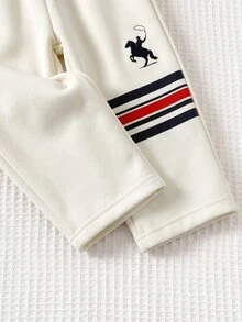 Cozy Pixies 男嬰馬刺繡對比飾邊 Polo 衫與運動長褲套裝 - 彩色 - 查看 7