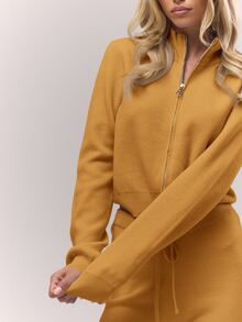 MUSERA 女款拉鍊高領長袖修身針織毛衣上衣，套裝上衣單件，Old Money 風格，可愛鄉村 Cottagecore 開學休閒風 - 橘色 - 查看 3