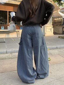 DAZY Women's Striped Korean Style Versatile Casual Girly Aesthetic Jeans - Blue - View 2
