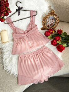 SHEIN 女款網紗鋼圈薄罩杯性感內衣套裝 情人節款 - 粉色 - 查看 2