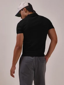 Musero Muscle Fit Knit Polo Neck Top Spring Summer Essentials - Black - View 4