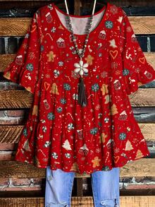EMERY ROSE Plus Size Women's Halloween Pumpkin Ghost Bat Print Ruffle Trim Sleeve Tiered Peplum Blouse,Fall Holiday Party Chic Tops Shirt - Multicolor - View 1