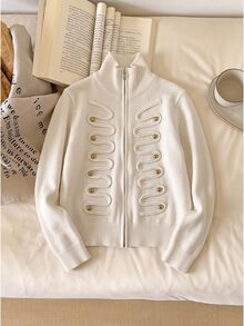 Story & Sage Cardigan Rajut Lengan Panjang Kasual Wanita dengan Desain Kancing - Aprikot - View 3