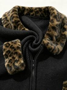 IslaSuriya Women's Leopard Print Zipper Casual Versatile Daily Wear Long Sleeve Sweater - Black - View 3
