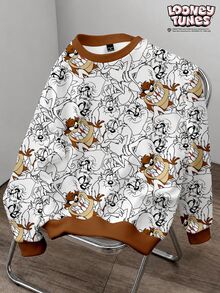 LOONEY TUNES X SHEIN Daypath 男士卡通印花休閒日常長袖衛衣 - 彩色 - 查看 1