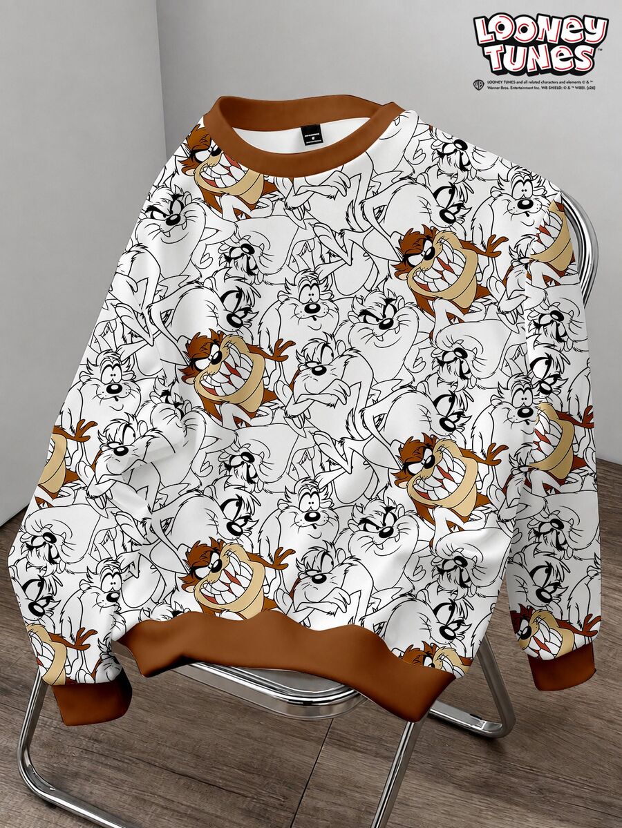 LOONEY TUNES X SHEIN Daypath 男士卡通印花休閒日常長袖衛衣 - 彩色 - 查看 1
